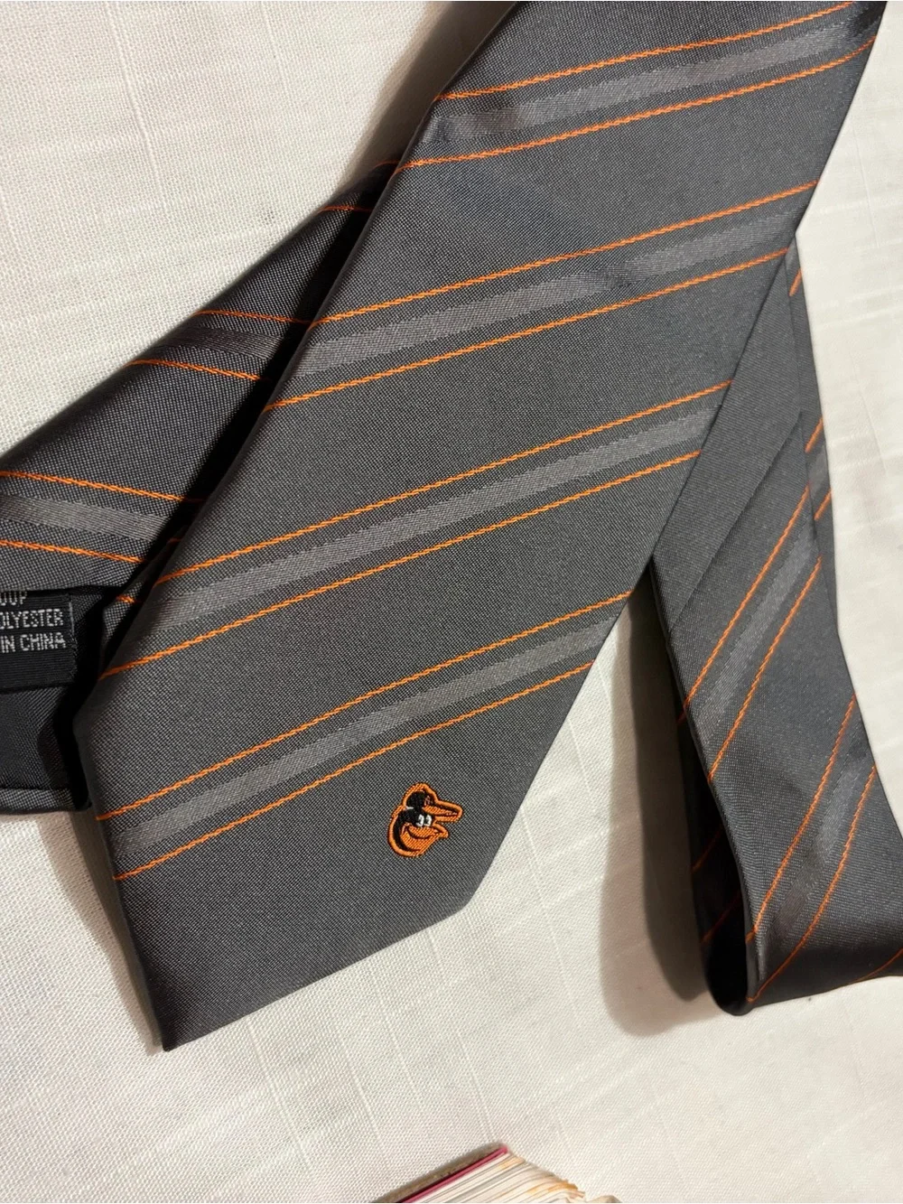 Rare Vintage Baseball Tie Baltimore Orioles Striped with Embroidered Crest Orang